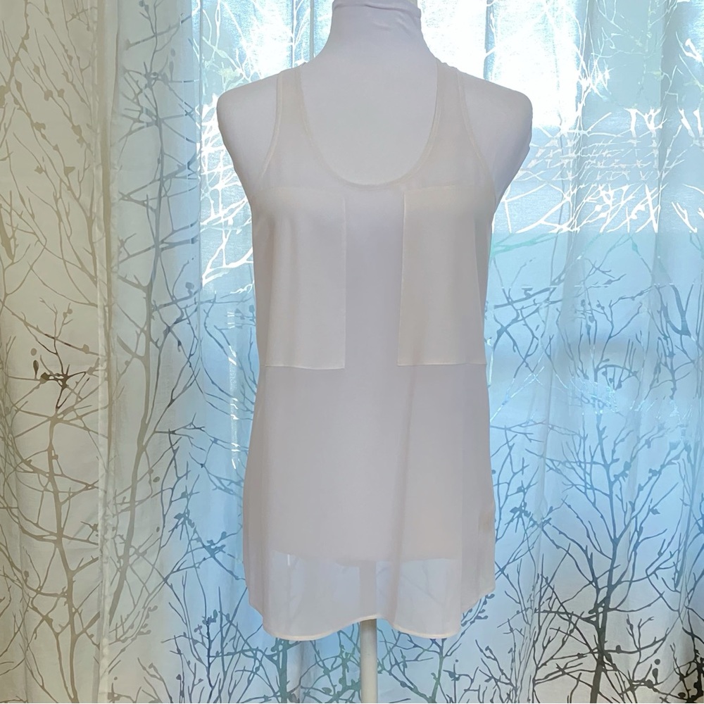 T by ALEXANDER WANG WHITE SILK SCOOP NECK RACERBACK TANK TOP
